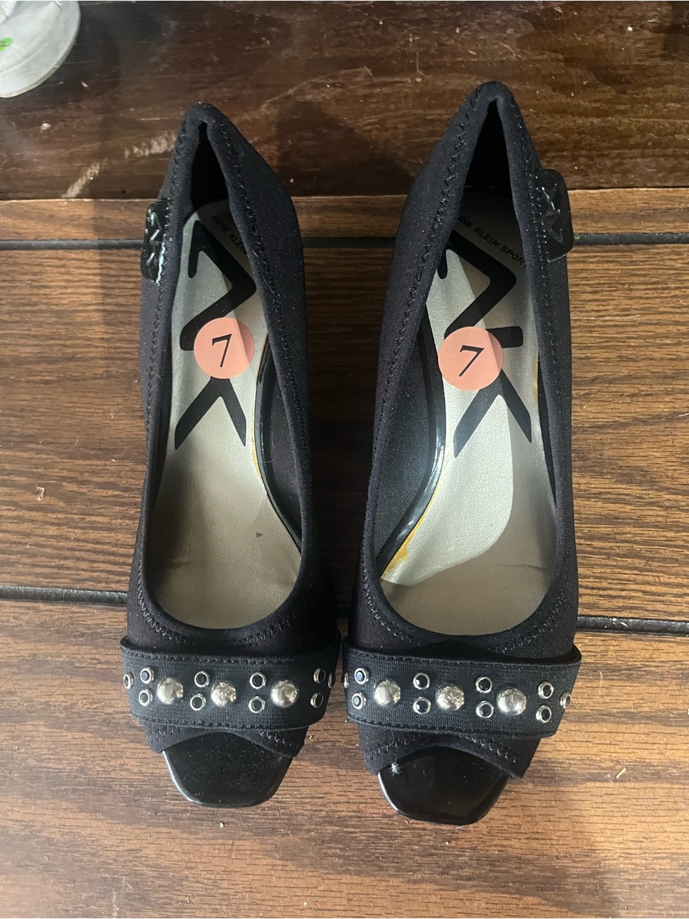 Anne Klein Black Studded Peep-Toe Heels